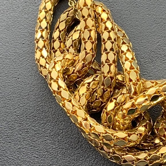 Gold Mesh Statement Necklace Chunky Retro Loops Chain - Picture 2 of 6